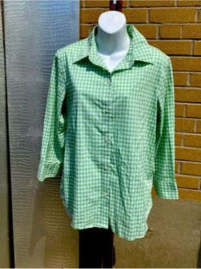 Chaps Light Green and White Gingham Shirt